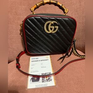Gucci GG Marmont Matelassé Bamboo Handle Crossbody Bag Full Inclusion